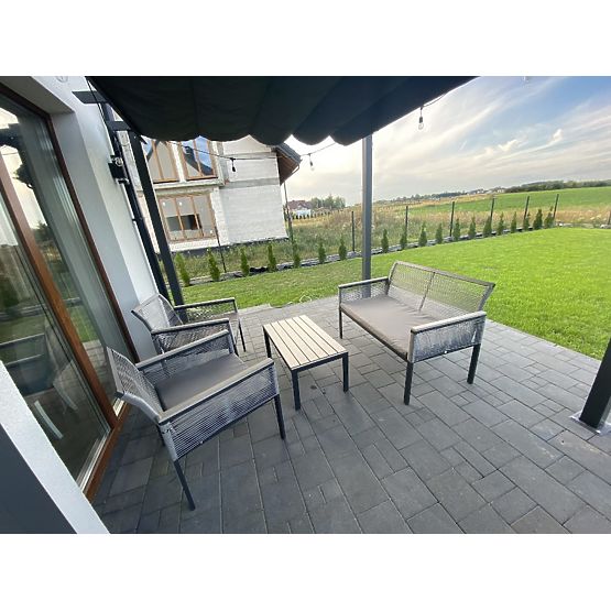 Aluminum Garden Furniture Set (2 x Armchair, Sofa + Table) CORTO Round Gray Technorattan