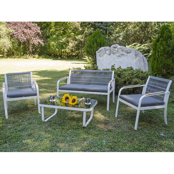 Aluminum Garden Furniture Set (2 x Armchair, Sofa + Table) RARO White, Gray