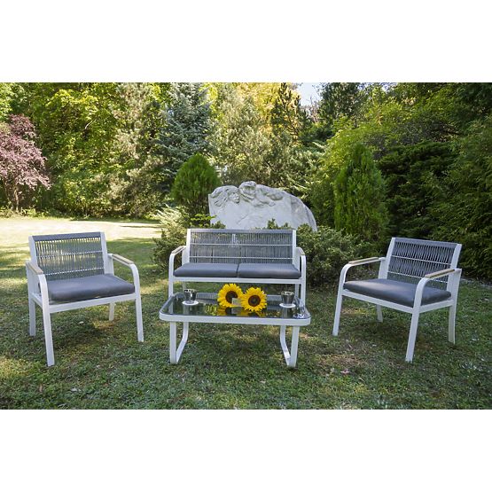 Aluminum Garden Furniture Set (2 x Armchair, Sofa + Table) RARO White, Gray