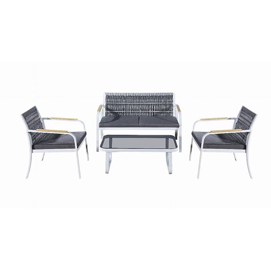 Aluminum Garden Furniture Set (2 x Armchair, Sofa + Table) RARO White, Gray