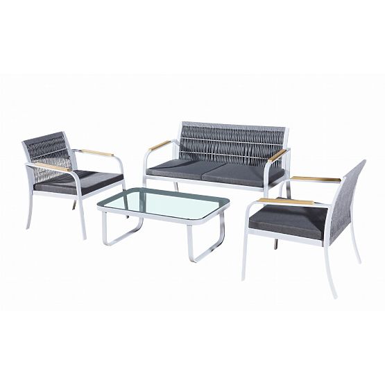 Aluminum Garden Furniture Set (2 x Armchair, Sofa + Table) RARO White, Gray