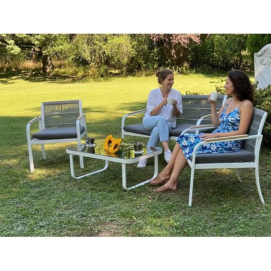 Aluminum Garden Furniture Set (2 x Armchair, Sofa + Table) RARO White, Gray