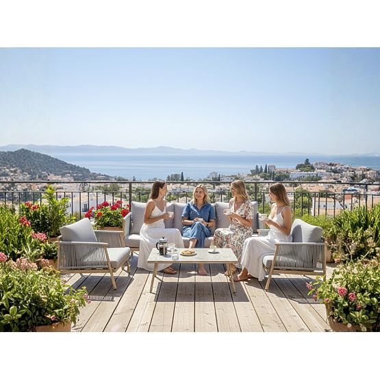 Aluminum Patio Furniture Set (Large Sofa, 2 Armchairs, and Table) BLANDO Light Gray, Aluminum