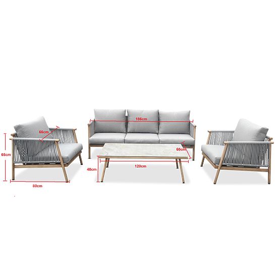 Aluminum Patio Furniture Set (Large Sofa, 2 Armchairs, and Table) BLANDO Light Gray, Aluminum