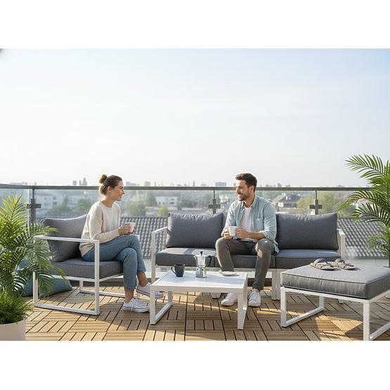 Aluminum Terrace Furniture Set (Sofa 204 cm, Armchair, Ottoman + Table) MOSTRARE White