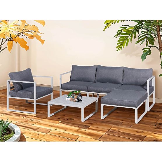 Aluminum Terrace Furniture Set (Sofa 204 cm, Armchair, Ottoman + Table) MOSTRARE White