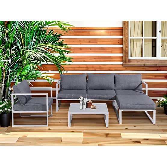 Aluminum Terrace Furniture Set (Sofa 204 cm, Armchair, Ottoman + Table) MOSTRARE White