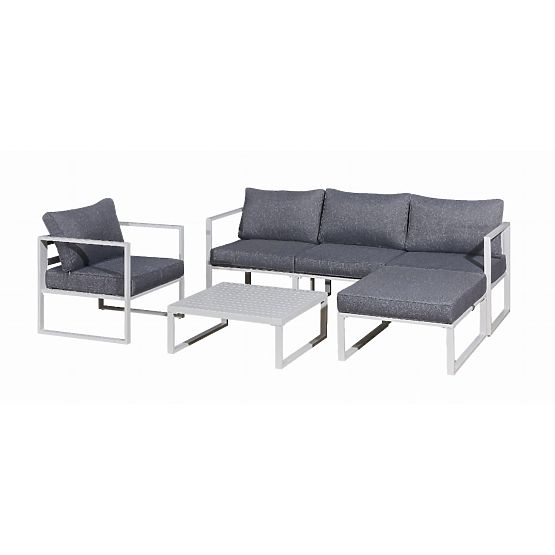 Aluminum Terrace Furniture Set (Sofa 204 cm, Armchair, Ottoman + Table) MOSTRARE White