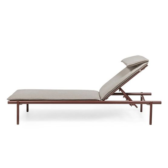 Amarello Adjustable Garden Lounger, Aluminum, Light Beige/Burgundy Brown