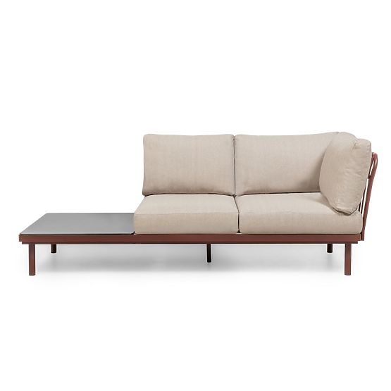 Amarello Garden Corner Sofa with Table, Aluminum, Wicker, Light Beige/Burgundy Brown