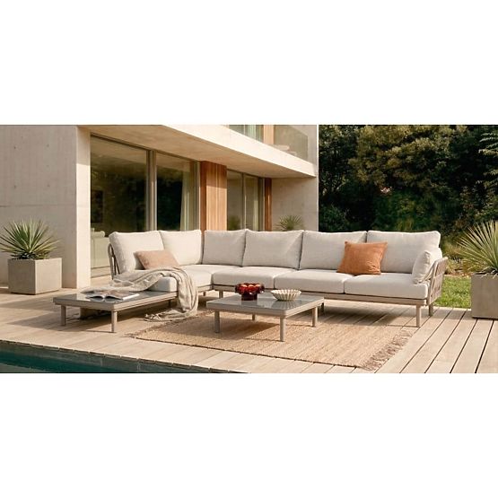 Amarello Garden Corner Sofa with Table, Aluminum, Woven, Light Beige/Beige-Grey