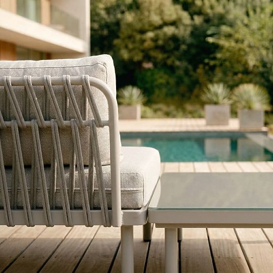 Amarello Garden Corner Sofa with Table, Aluminum, Woven, Light Beige/Beige-Grey