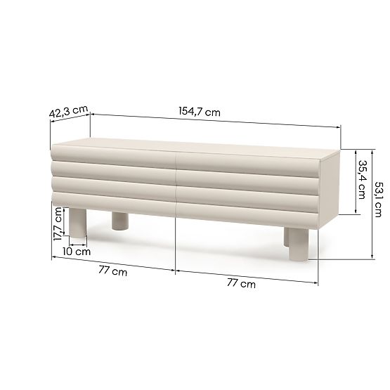 Anatra TV Cabinet, Ribbed, Beige, Rounded Shapes