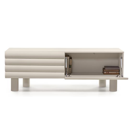 Anatra TV Cabinet, Ribbed, Beige, Rounded Shapes