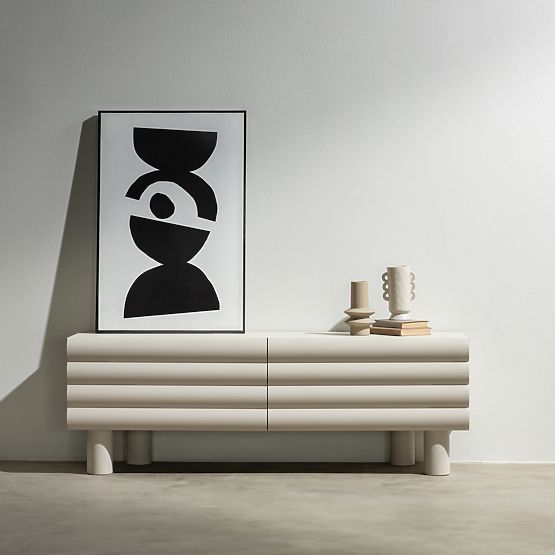 Anatra TV Cabinet, Ribbed, Beige, Rounded Shapes