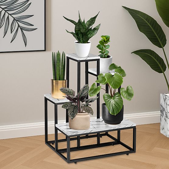 ANTIRES White Marble Metal Plant Stand