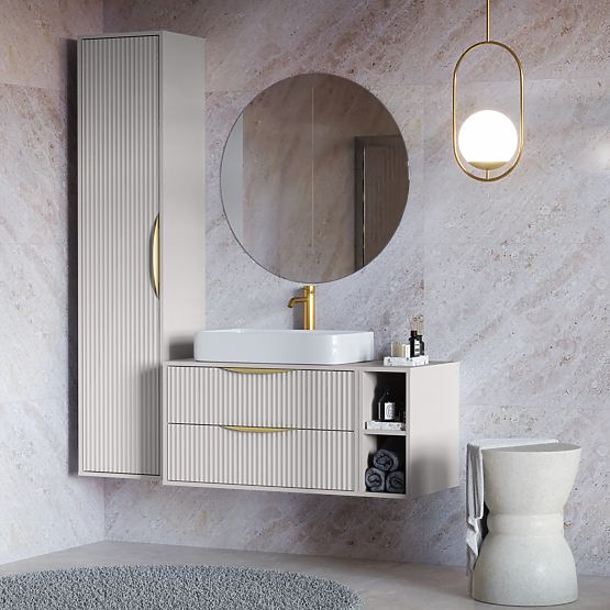 Avila 2.0 Under-Sink Cabinet, 80 cm, Grooved, Gold Handles, Cashmere
