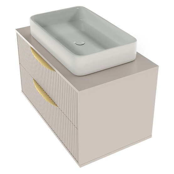 Avila 2.0 Under-Sink Cabinet, 80 cm, Grooved, Gold Handles, Cashmere