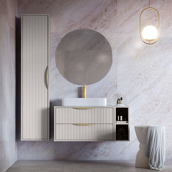 Avila 2.0 Under-Sink Cabinet, 80 cm, Grooved, Gold Handles, Cashmere