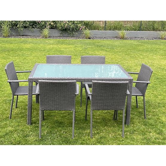 AVVICENTE Grey Technorattan Dining Furniture Set (Table 150x90cm + 6 Chairs)