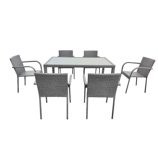 AVVICENTE Grey Technorattan Dining Furniture Set (Table 150x90cm + 6 Chairs)