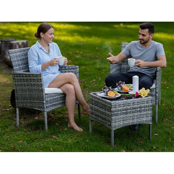 Balcony Furniture Set (2 x Armchair + Table) SANO Gray Technorattan