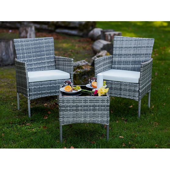 Balcony Furniture Set (2 x Armchair + Table) SANO Gray Technorattan