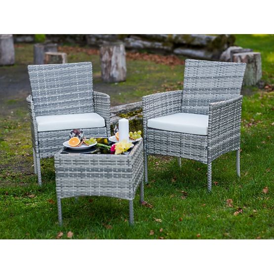 Balcony Furniture Set (2 x Armchair + Table) SANO Gray Technorattan