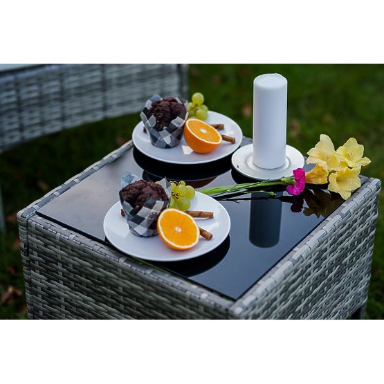 Balcony Furniture Set (2 x Armchair + Table) SANO Gray Technorattan