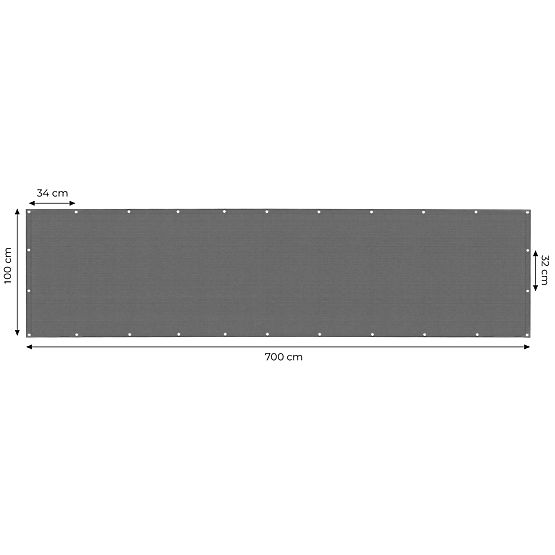 Balcony Screen with Fittings 100x700 cm Shading Net + Installation Elements Grey MultiGarden