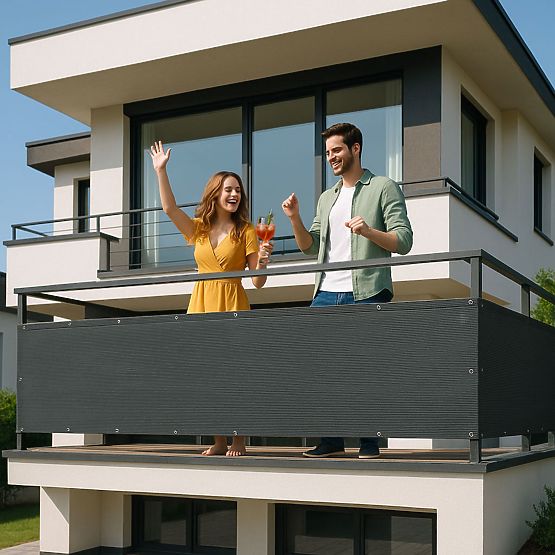 Balcony Screen with Fittings 150x500 cm Shading Net + Installation Elements Grey MultiGarden