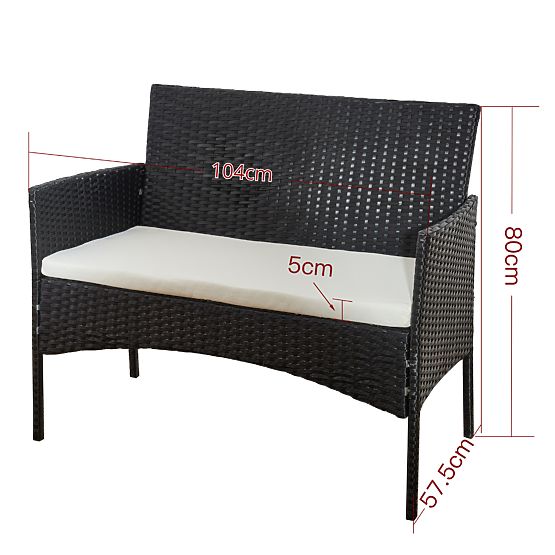 Balcony Set Made of Technorattan (Sofa + 2 x Armchair + Table) COMODO Black