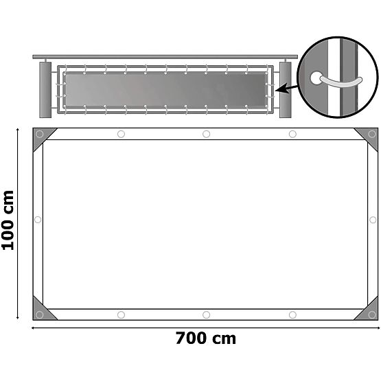 Balcony Shade Mat Grey 1x7 m
