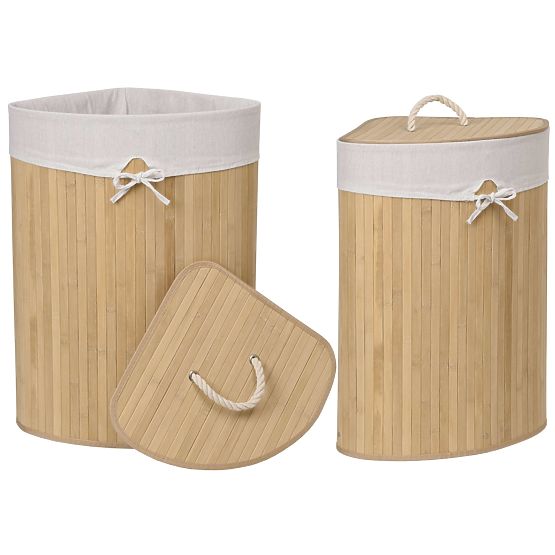 Bamboo Corner Laundry Basket with Lid Natural 60L