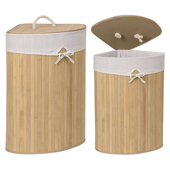 Bamboo Corner Laundry Basket with Lid Natural 60L