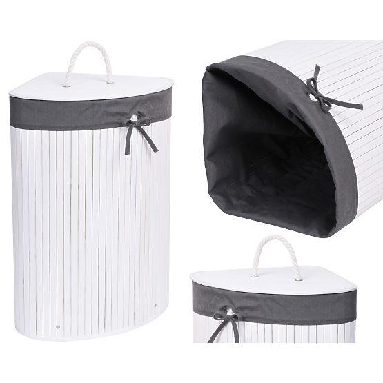 Bamboo Corner Laundry Basket with Lid White-Grey