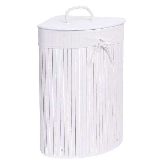 Bamboo Corner Laundry Basket with White Lid