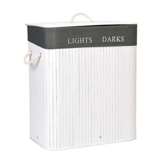 Bamboo Laundry Basket 2 Compartments White-Grey