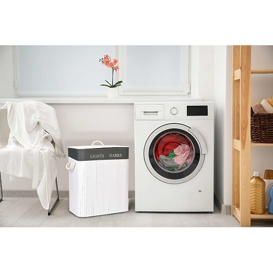 Bamboo Laundry Basket 2 Compartments White-Grey
