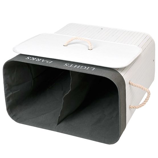 Bamboo Laundry Basket 2 Compartments White-Grey