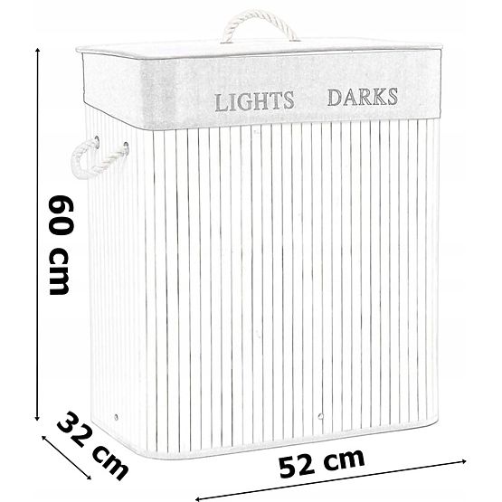 Bamboo Laundry Basket 2 Compartments White-Grey