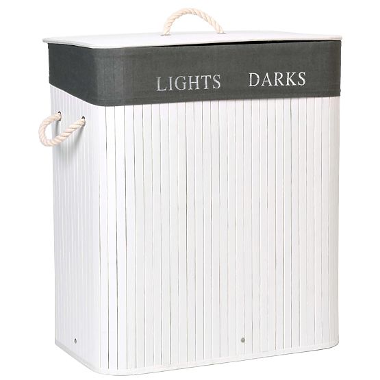 Bamboo Laundry Basket 2 Compartments White-Grey