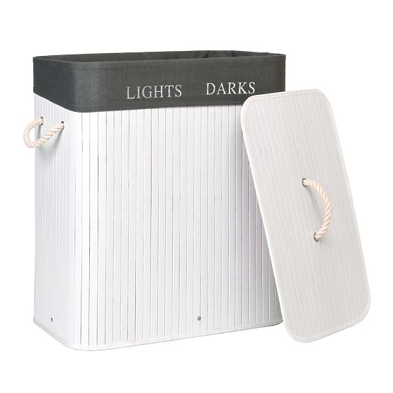Bamboo Laundry Basket 2 Compartments White-Grey