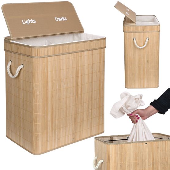 Bamboo Laundry Basket Soren 2 Compartments Natural