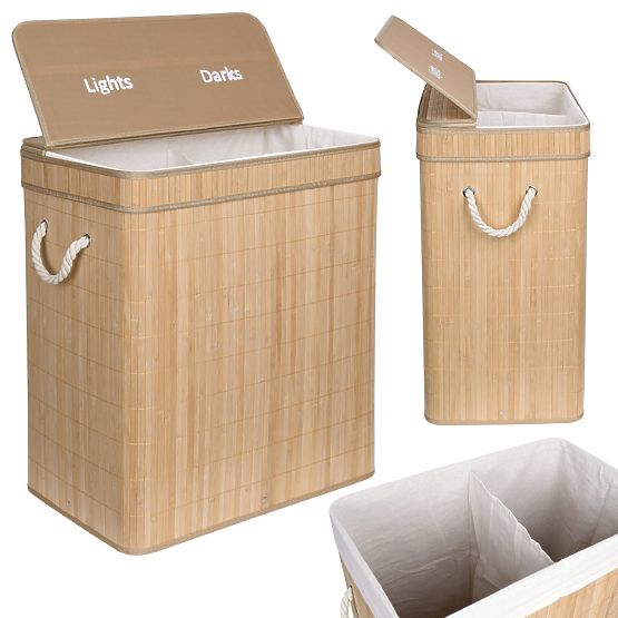 Bamboo Laundry Basket Soren 2 Compartments Natural
