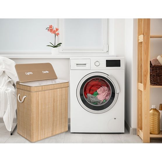 Bamboo Laundry Basket Soren 2 Compartments Natural