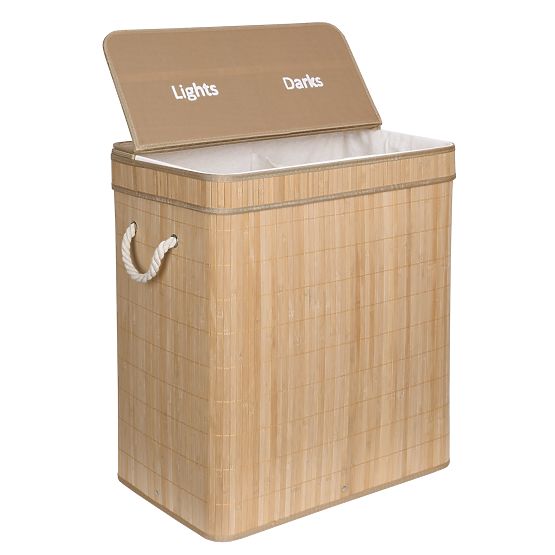 Bamboo Laundry Basket Soren 2 Compartments Natural