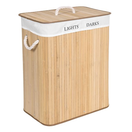 Bamboo Laundry Basket with 2 Compartments Natural