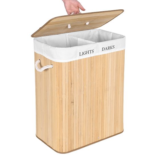 Bamboo Laundry Basket with 2 Compartments Natural