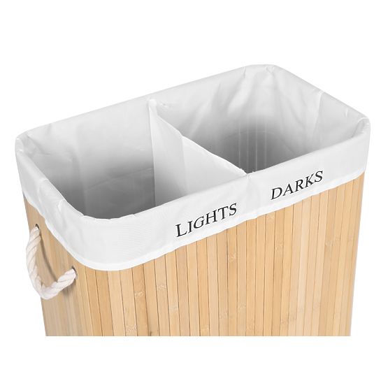 Bamboo Laundry Basket with 2 Compartments Natural